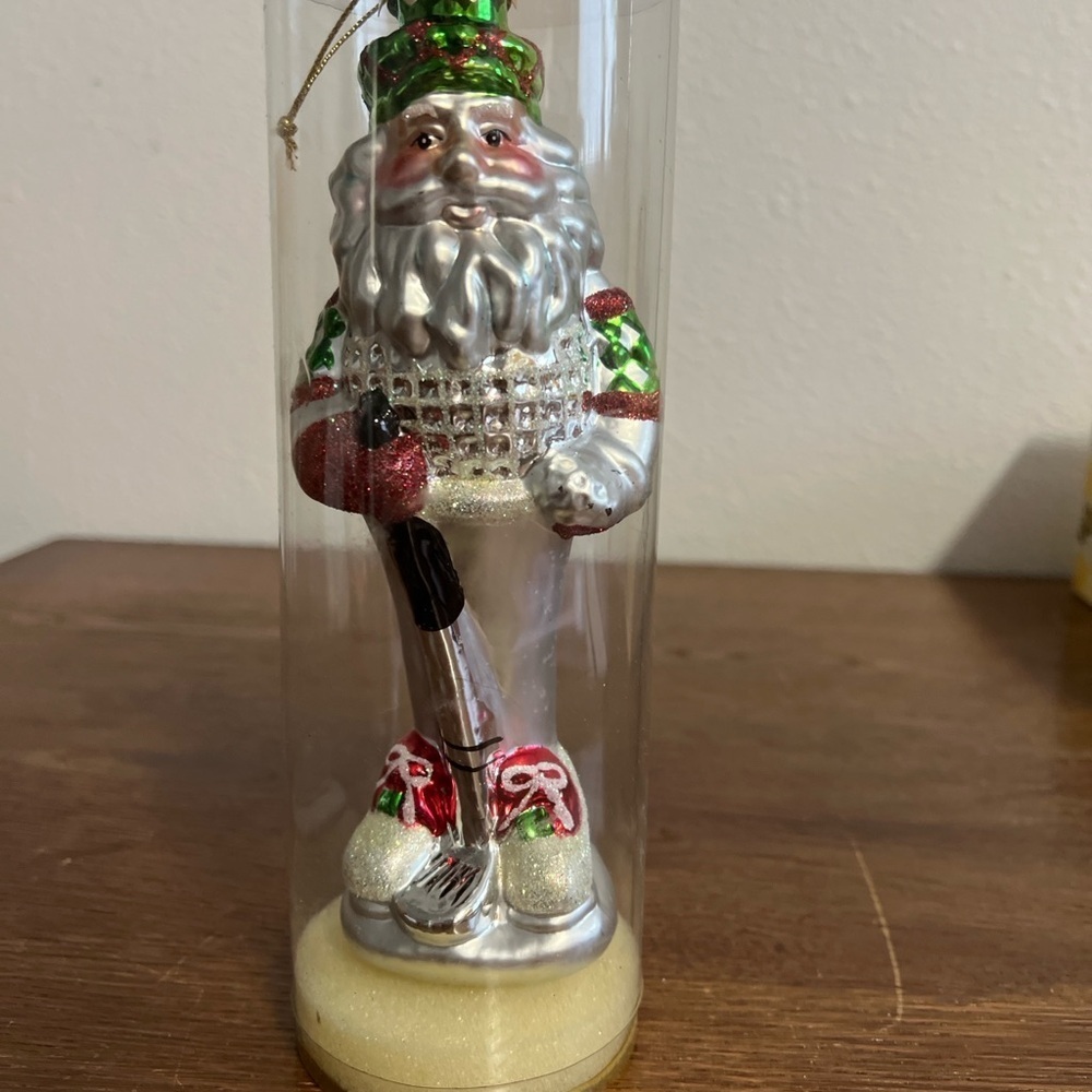 Glass by Peschka Golf Santa Ornament – Hand-Painted Glass, New in Box